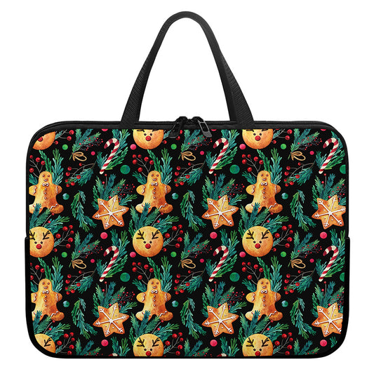 Watercolor Gingerbread Pattern Print Laptop Sleeve With Handle