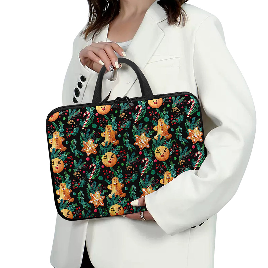 Watercolor Gingerbread Pattern Print Laptop Sleeve With Handle