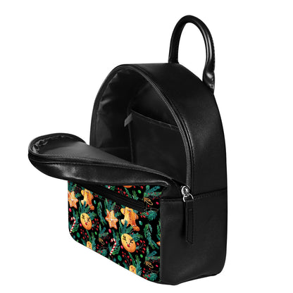 Watercolor Gingerbread Pattern Print Leather Backpack