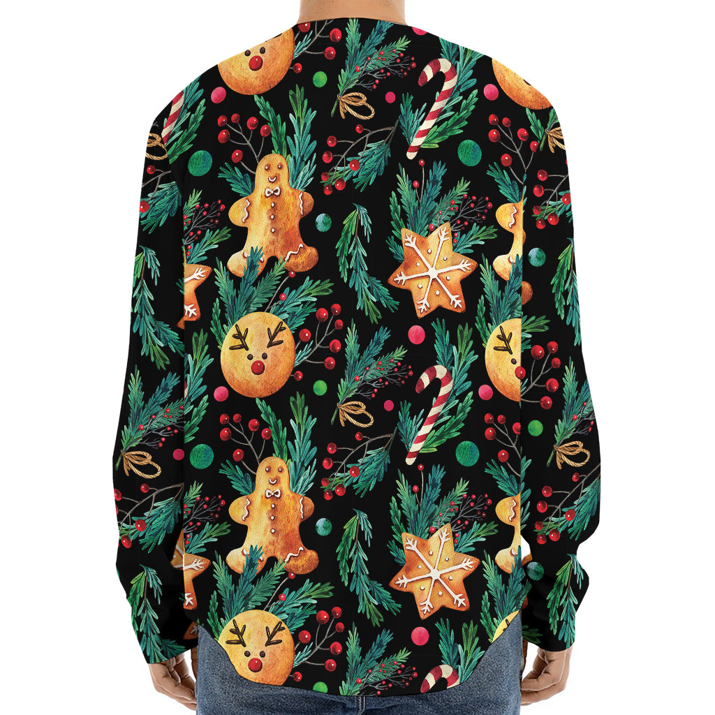 Watercolor Gingerbread Pattern Print Long Sleeve Baseball Jersey