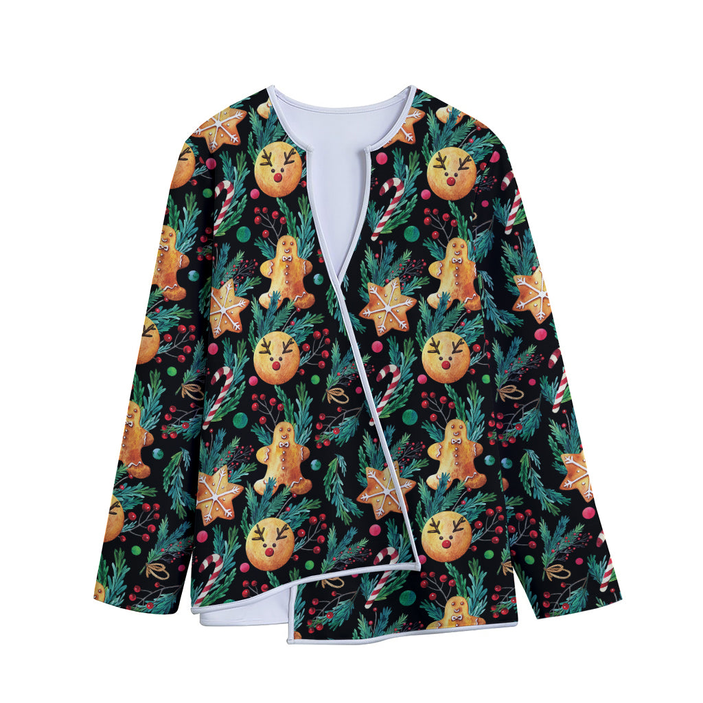 Watercolor Gingerbread Pattern Print Long Sleeve Short Coat