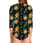 Watercolor Gingerbread Pattern Print Long Sleeve Swimsuit