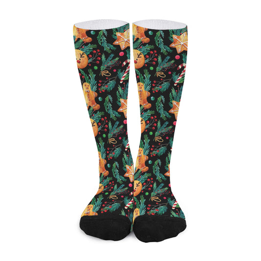 Watercolor Gingerbread Pattern Print Long Socks