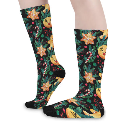 Watercolor Gingerbread Pattern Print Long Socks