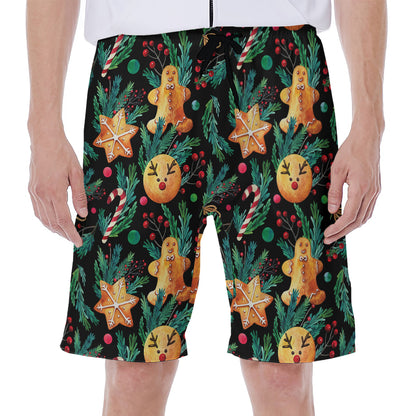 Watercolor Gingerbread Pattern Print Men's Beach Shorts