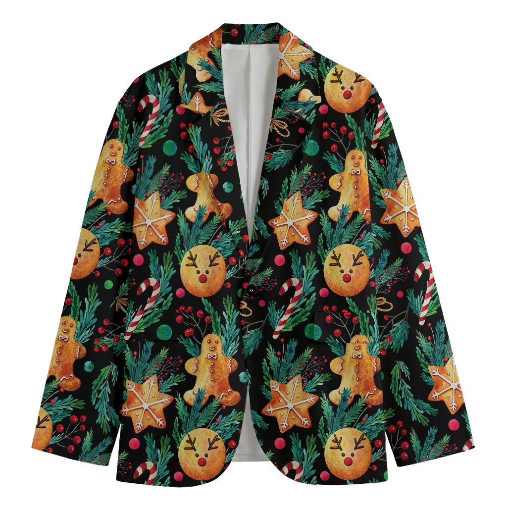 Watercolor Gingerbread Pattern Print Men's Cotton Blazer