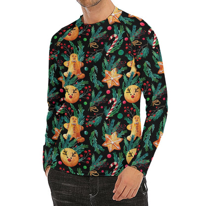 Watercolor Gingerbread Pattern Print Men's Long Sleeve Rash Guard