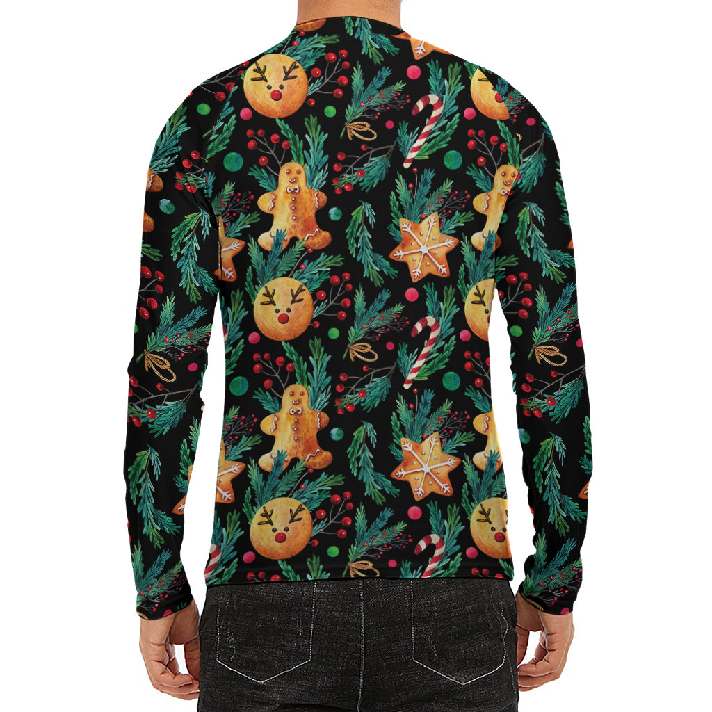Watercolor Gingerbread Pattern Print Men's Long Sleeve Rash Guard