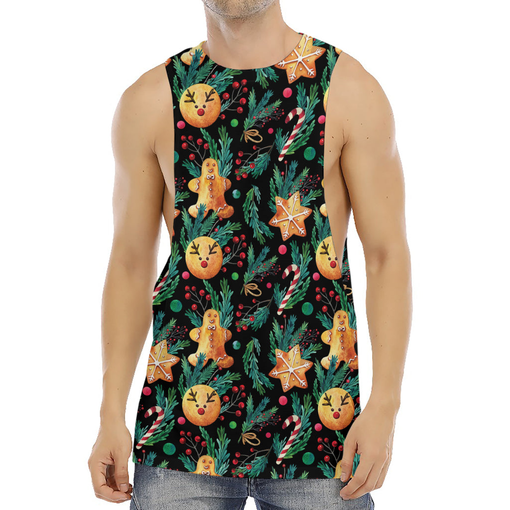 Watercolor Gingerbread Pattern Print Men's Muscle Tank Top