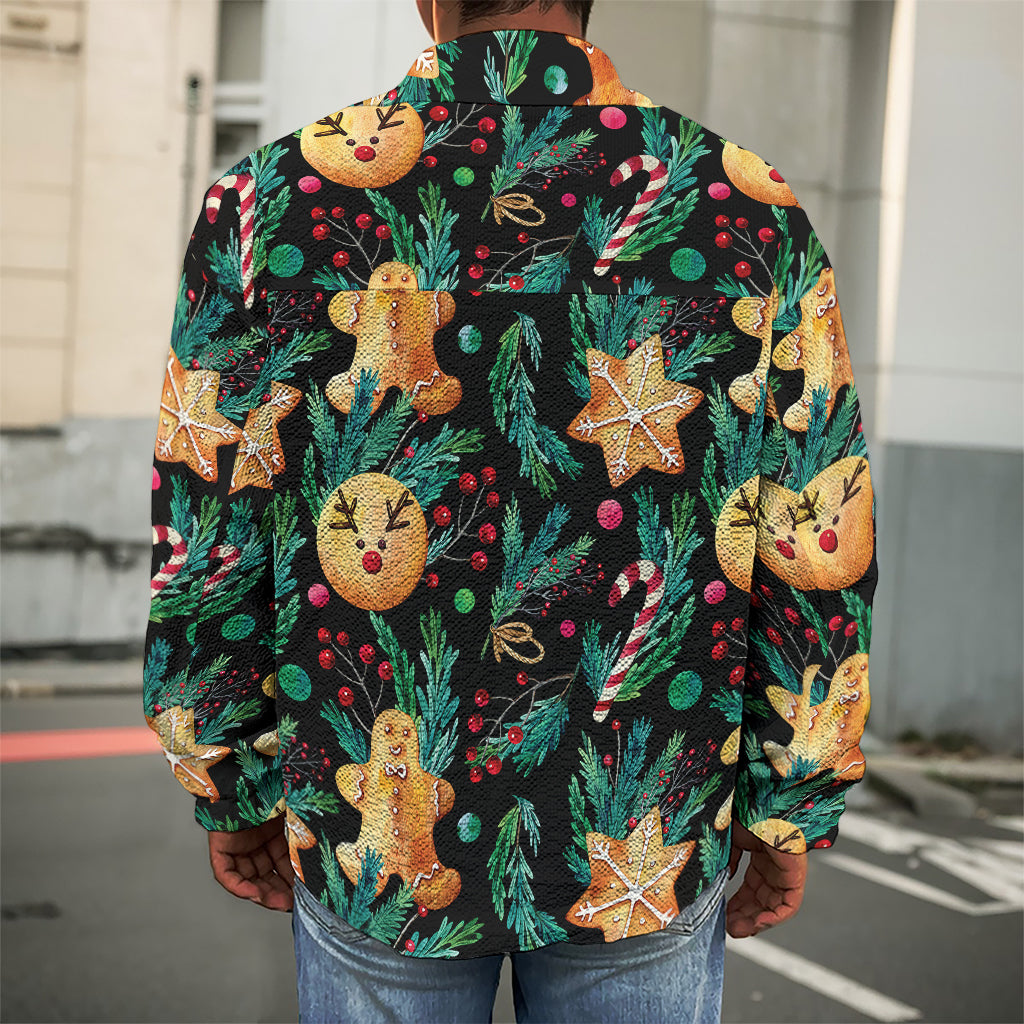 Watercolor Gingerbread Pattern Print Men's Shirt Jacket