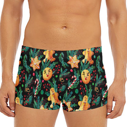 Watercolor Gingerbread Pattern Print Men's Short Boxer Briefs