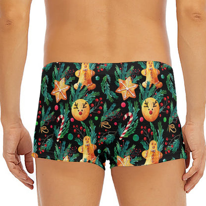 Watercolor Gingerbread Pattern Print Men's Short Boxer Briefs