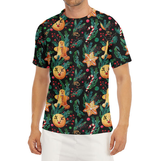 Watercolor Gingerbread Pattern Print Men's Short Sleeve Rash Guard