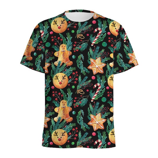 Watercolor Gingerbread Pattern Print Men's Sports T-Shirt