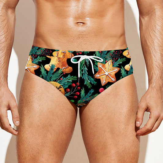 Watercolor Gingerbread Pattern Print Men's Swim Briefs