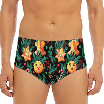 Watercolor Gingerbread Pattern Print Men's Triangle Swim Briefs
