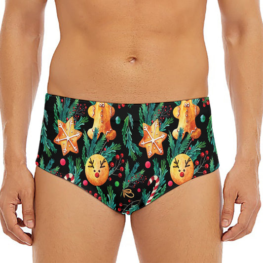 Watercolor Gingerbread Pattern Print Men's Triangle Swim Briefs