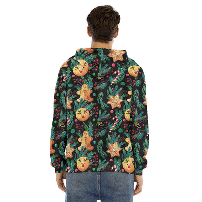 Watercolor Gingerbread Pattern Print Men's Velvet Pullover Hoodie