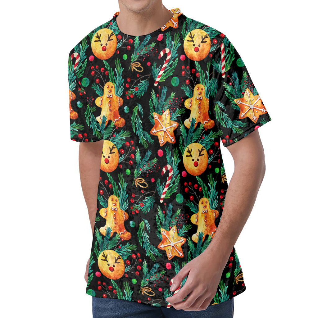 Watercolor Gingerbread Pattern Print Men's Velvet T-Shirt