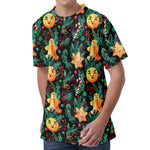 Watercolor Gingerbread Pattern Print Men's Velvet T-Shirt