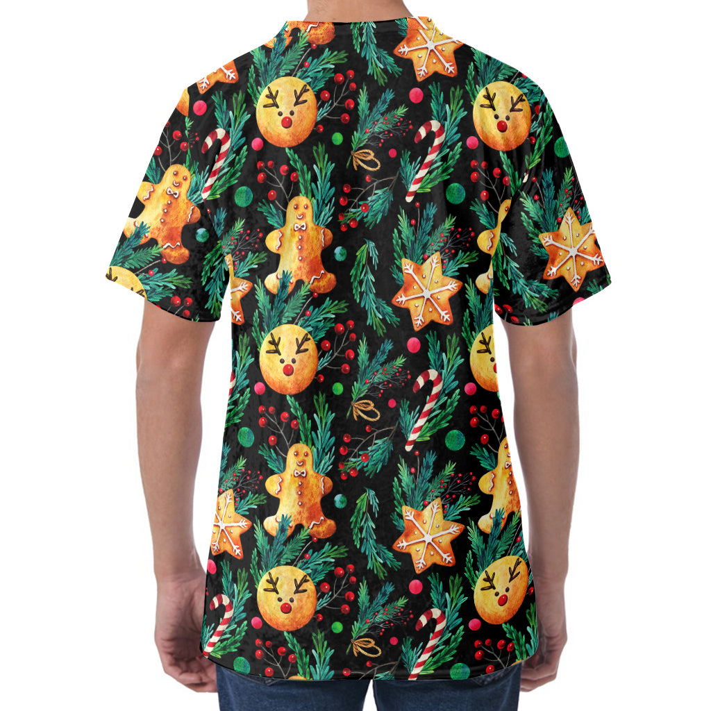 Watercolor Gingerbread Pattern Print Men's Velvet T-Shirt