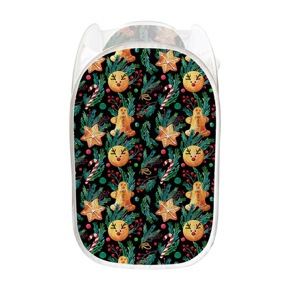 Watercolor Gingerbread Pattern Print Mesh Laundry Hamper