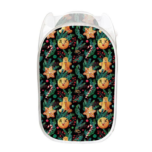 Watercolor Gingerbread Pattern Print Mesh Laundry Hamper