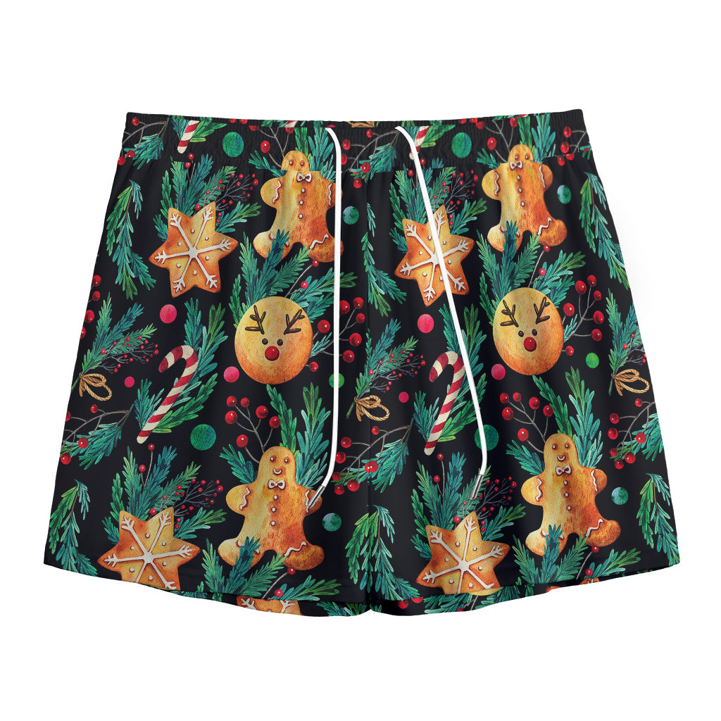 Watercolor Gingerbread Pattern Print Mesh Shorts