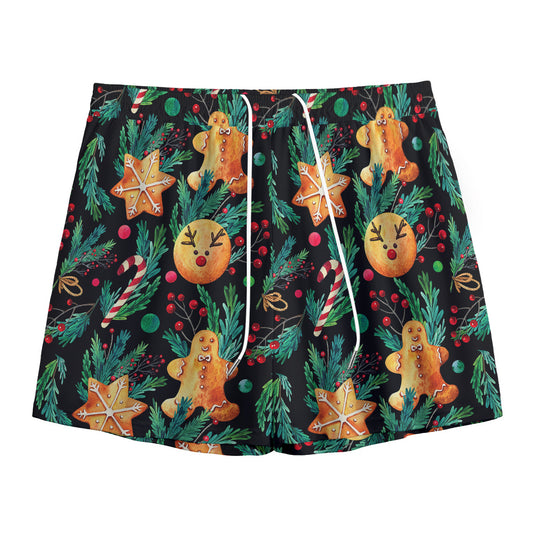 Watercolor Gingerbread Pattern Print Mesh Shorts