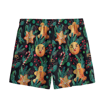 Watercolor Gingerbread Pattern Print Mesh Shorts