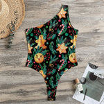 Watercolor Gingerbread Pattern Print One Shoulder Bodysuit