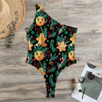 Watercolor Gingerbread Pattern Print One Shoulder Bodysuit