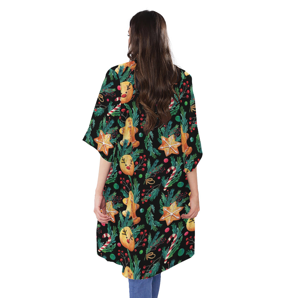 Watercolor Gingerbread Pattern Print Open Front Beach Cover Up