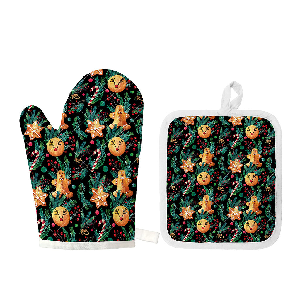 Watercolor Gingerbread Pattern Print Oven Mitt And Pot Holder Set