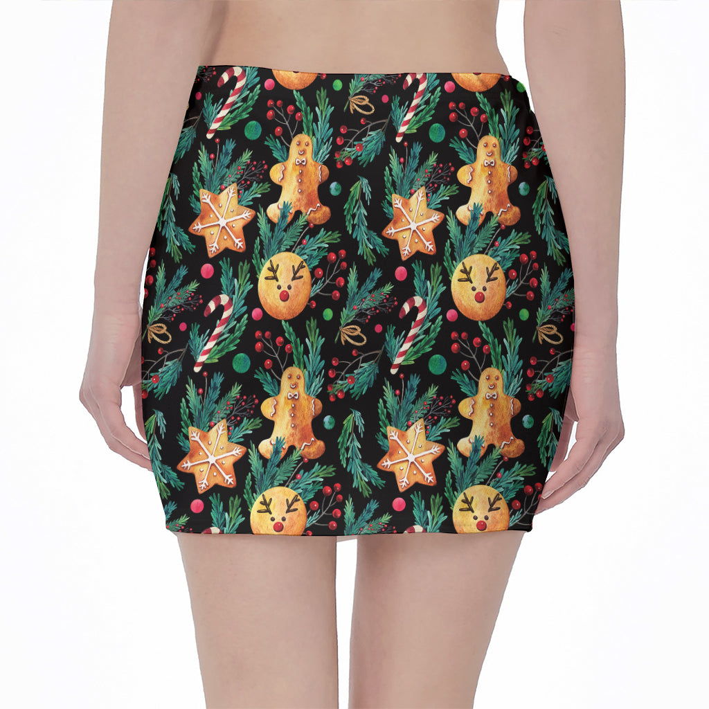 Watercolor Gingerbread Pattern Print Pencil Mini Skirt