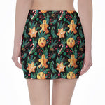 Watercolor Gingerbread Pattern Print Pencil Mini Skirt