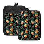Watercolor Gingerbread Pattern Print Pot Holders With Pocket