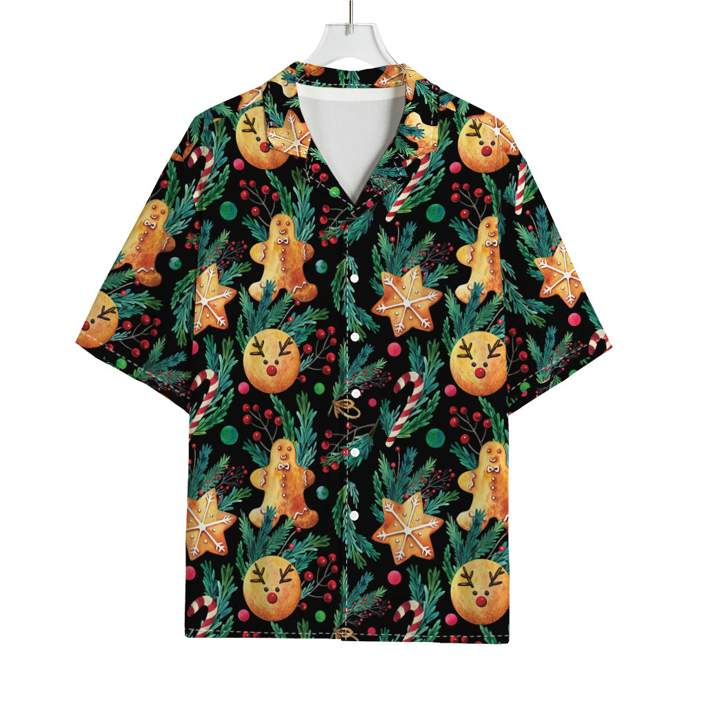 Watercolor Gingerbread Pattern Print Rayon Hawaiian Shirt