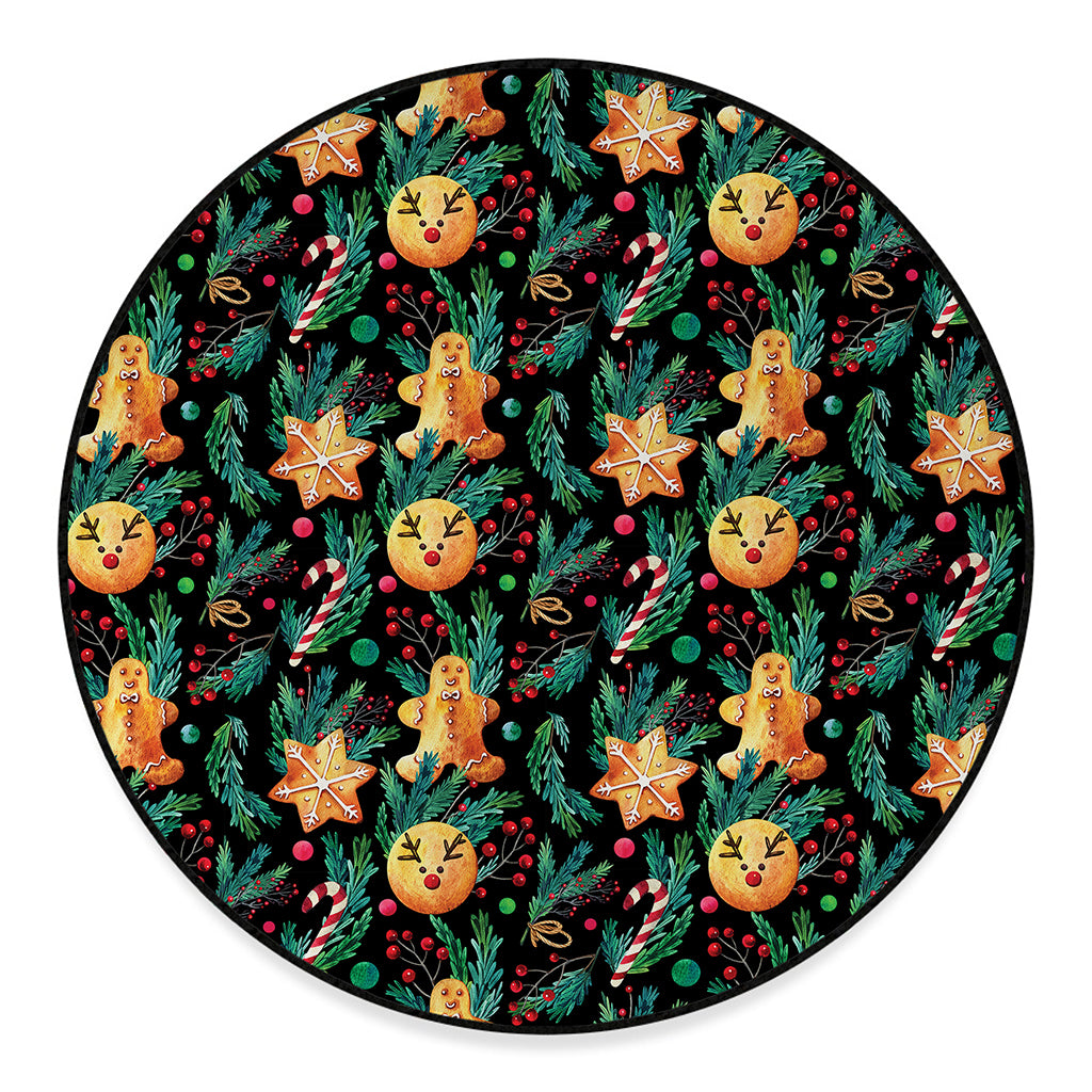 Watercolor Gingerbread Pattern Print Round Floor Mat