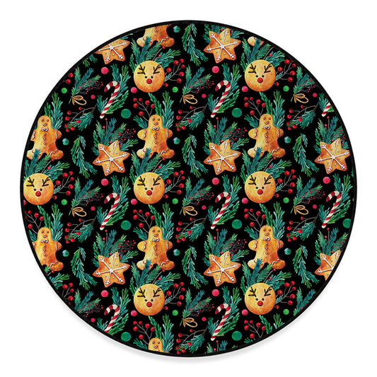Watercolor Gingerbread Pattern Print Round Floor Mat