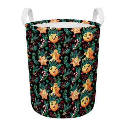 Watercolor Gingerbread Pattern Print Round Laundry Basket