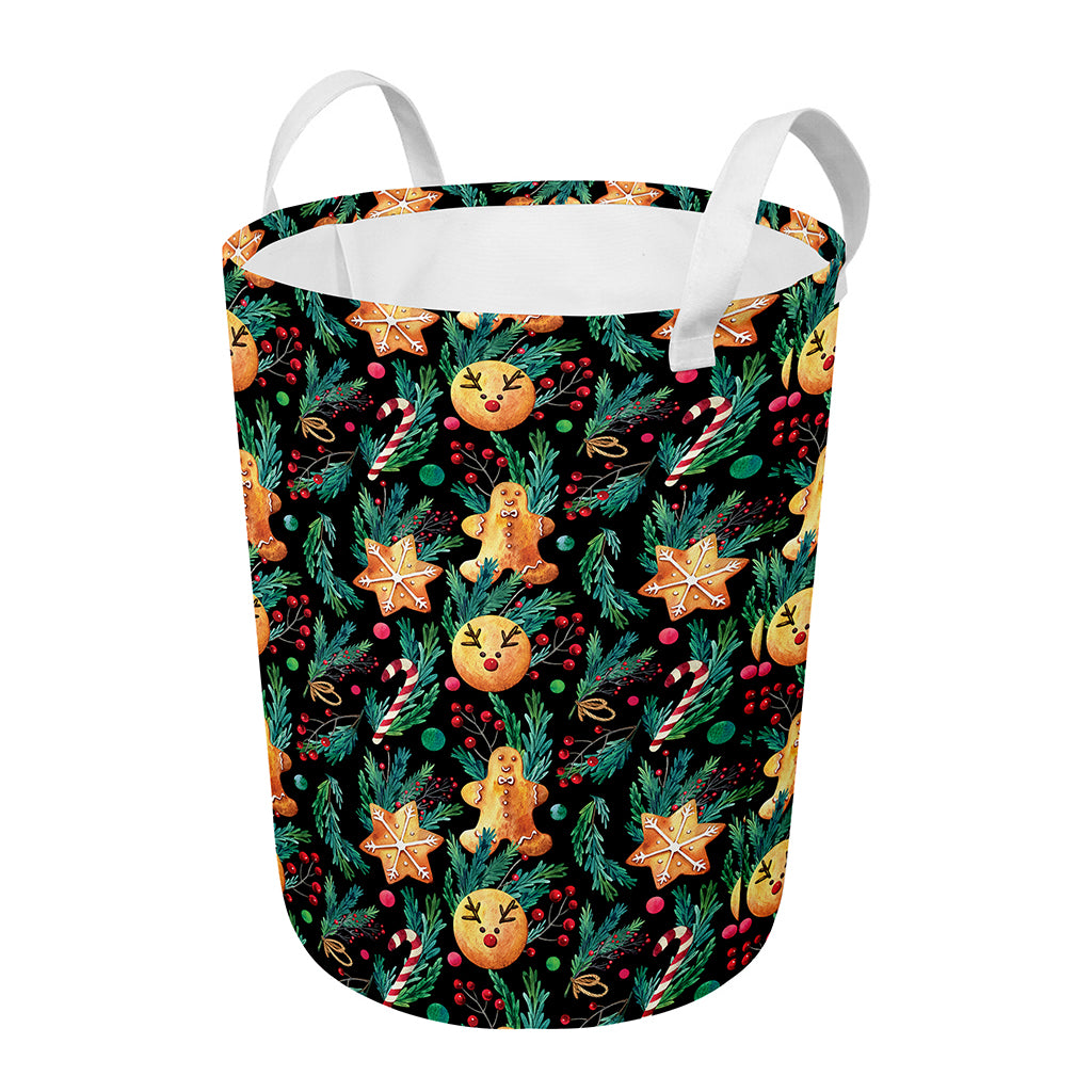 Watercolor Gingerbread Pattern Print Round Laundry Basket