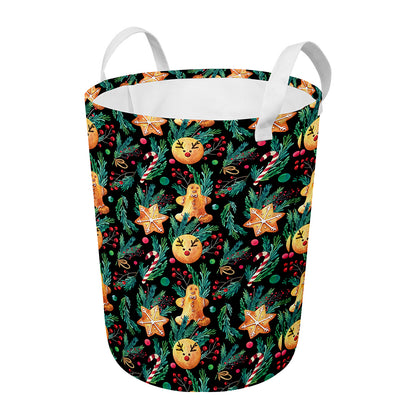 Watercolor Gingerbread Pattern Print Round Laundry Basket