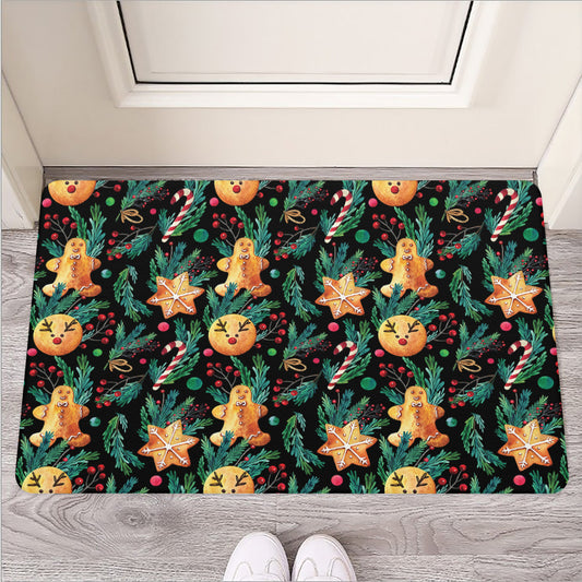 Watercolor Gingerbread Pattern Print Rubber Doormat