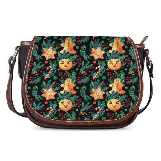 Watercolor Gingerbread Pattern Print Saddle Bag