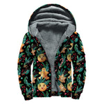 Watercolor Gingerbread Pattern Print Sherpa Lined Zip Up Hoodie