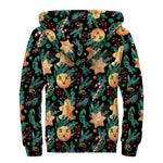 Watercolor Gingerbread Pattern Print Sherpa Lined Zip Up Hoodie