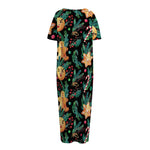 Watercolor Gingerbread Pattern Print Short Sleeve Long Nightdress