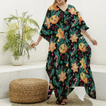 Watercolor Gingerbread Pattern Print Silk V-Neck Kaftan Dress