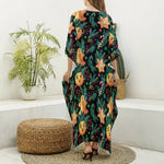 Watercolor Gingerbread Pattern Print Silk V-Neck Kaftan Dress